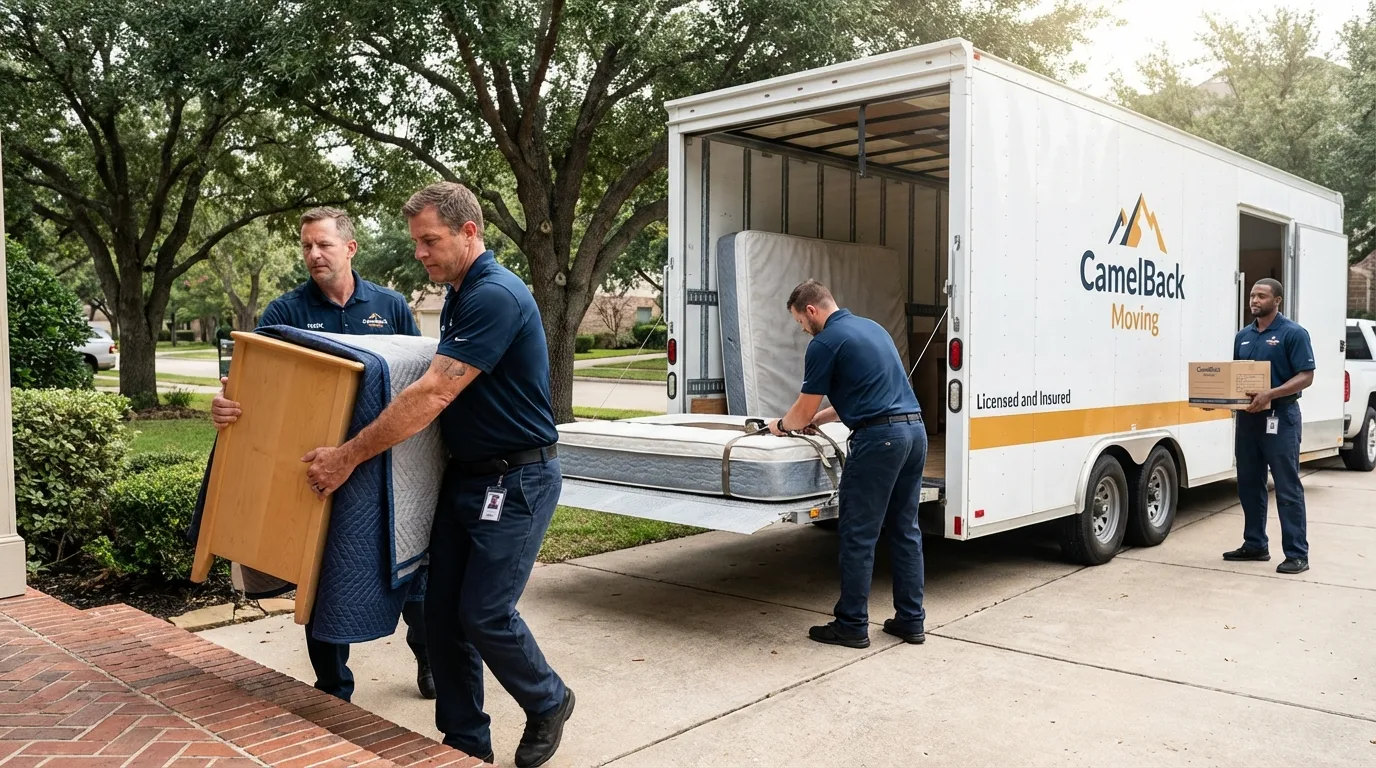 Crew loading residential truck for cross-state move from Blackstone, MA