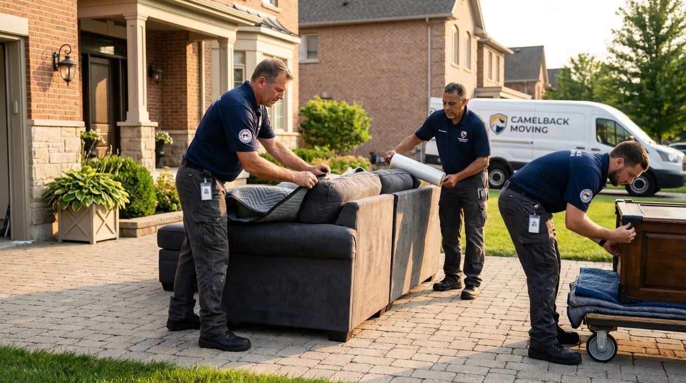 Large estate moving crew wrapping furniture in Blackstone, MA
